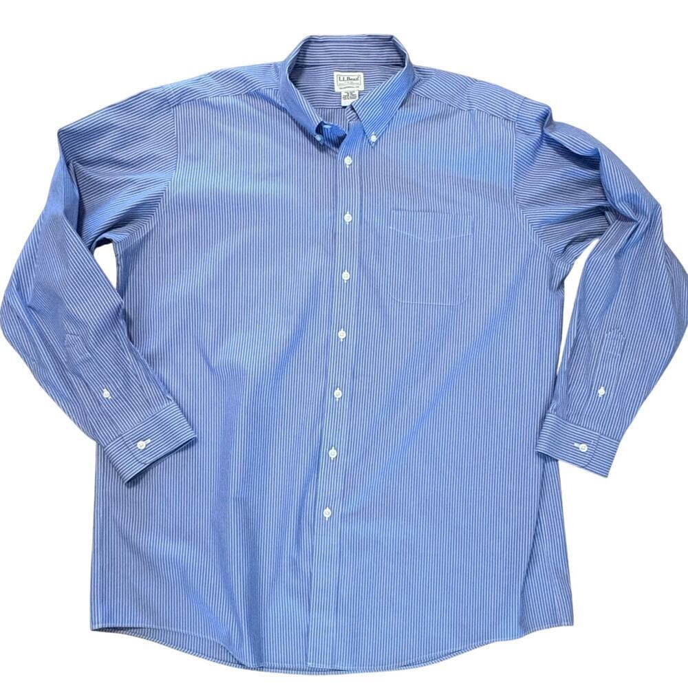 L. L. Bean Button Down Shirt Blue Stripe Mens 18-36 Traditional Fit Cotton​​ - Picture 3 of 8